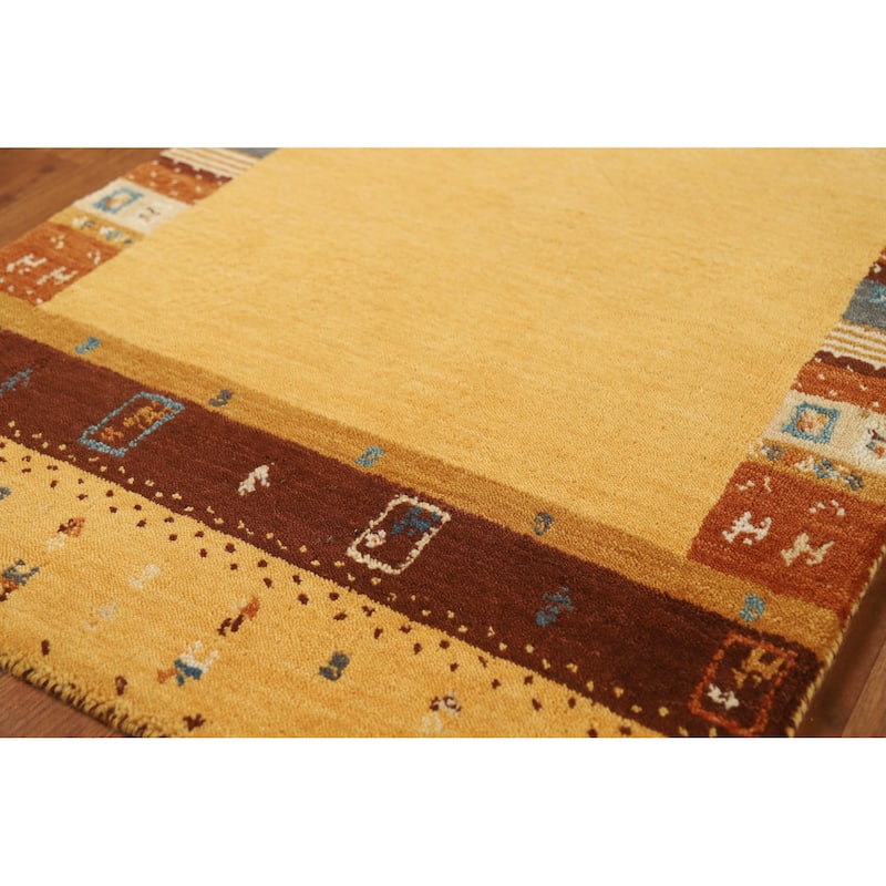 Hand Knotted Oriental 100% Wool Carpet Tribal Tribal Yellow & Gold Gabbeh Area Rug - 4' 4'' X 2' 4''