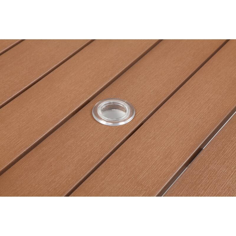 Fifi 71 Inch Outdoor Dining Table, Brown Polyresin Top, White Metal Frame