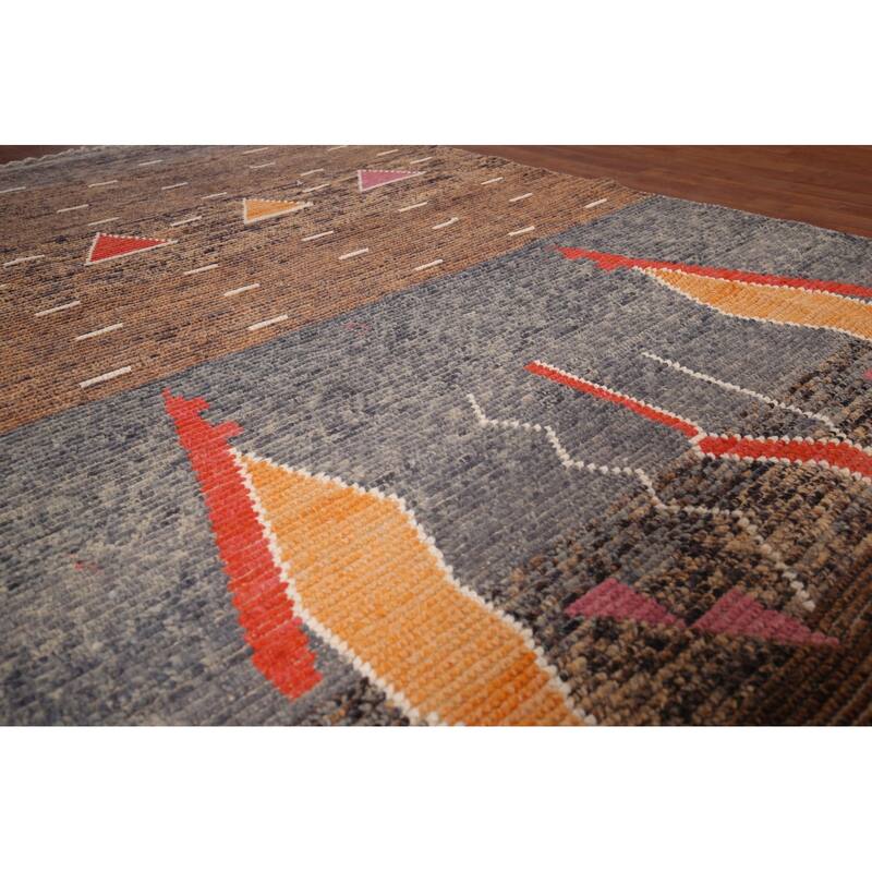 Brown Striped Moroccan Area Rug Hand-Knotted Wool Carpet - 5'10"x 9'3"