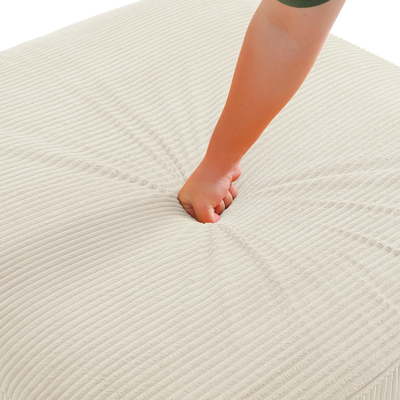 Modern Square Corduroy Upholstered Ottoman With Wood Leg