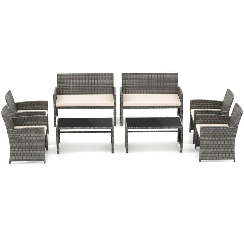 Costway 8 PCS Patio Conversation Set with Seat Cushions & Tempered - See Details