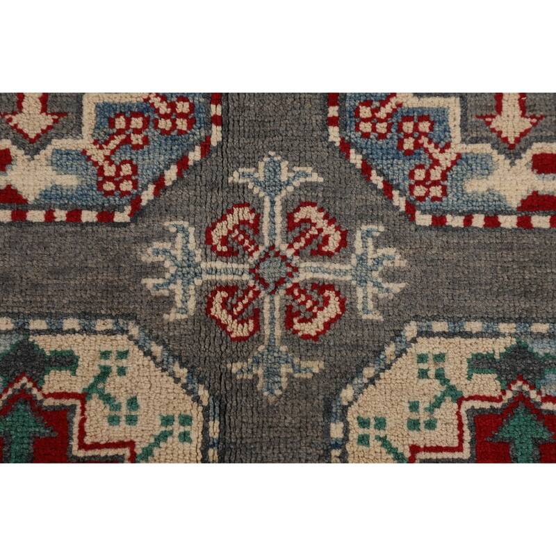 All-Over Gray Kazak Oriental Area Rug Handmade Living Room Wool Carpet - 6'8" x 9'8"