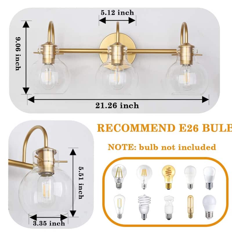 Gold Bathroom Light Fixtures Wall Sconces with Clear Glass Shade Bathroom Vanity Lights Vanity Light Fixture
