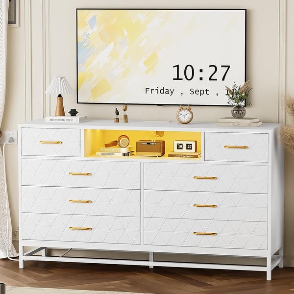 8 Drawer Dresser for Bedroom, White Dresser with Led Light - Bed Bath &  Beyond - 41871447