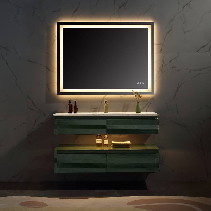 Modland 36''/48'' Floating Bathroom Vanity with ETL-Certified LED Lighting, Soft-Close Drawers & Waterproof, Green