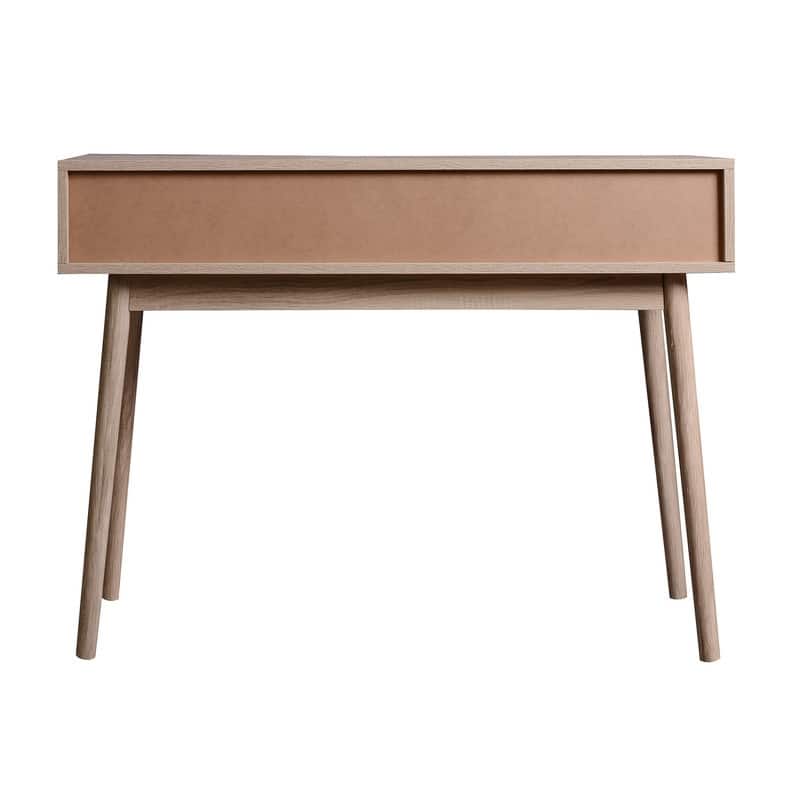 Natural Wood Entryway Console Table with 2 Sliding Doors, Storage Sofa Table for Hallway & Living Room