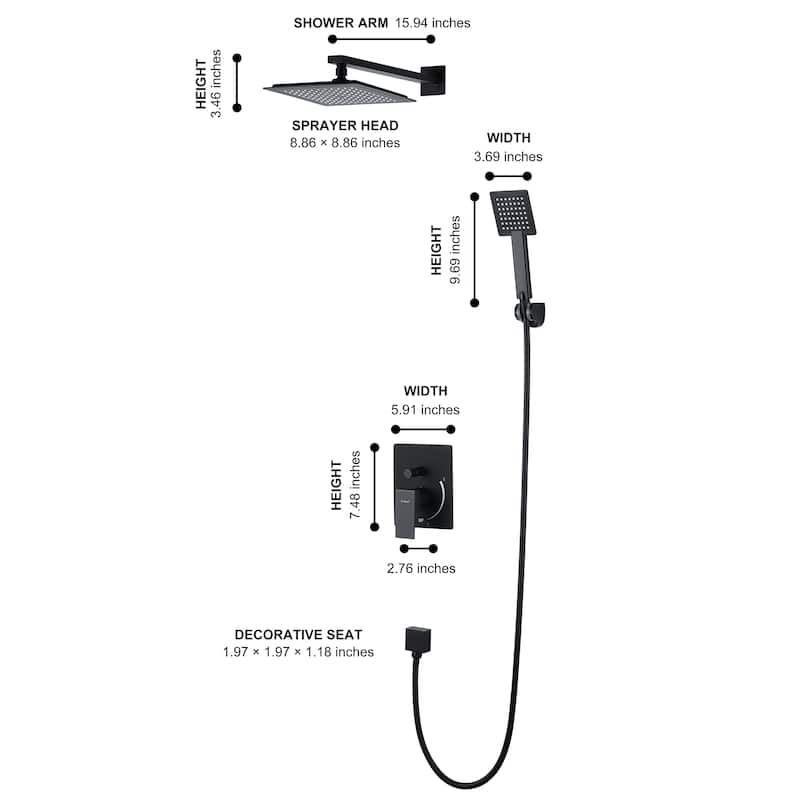 Square top spray 2.5 GPM High Pressure Shower System