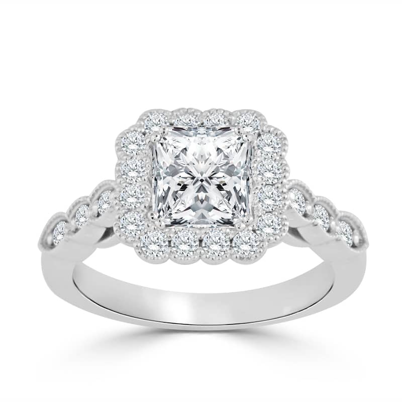 Auriya 14k Gold 1 1/2ctw Vintage Princess-cut Halo Diamond Engagement Ring (H-I, I1-I2) - White - 4.5