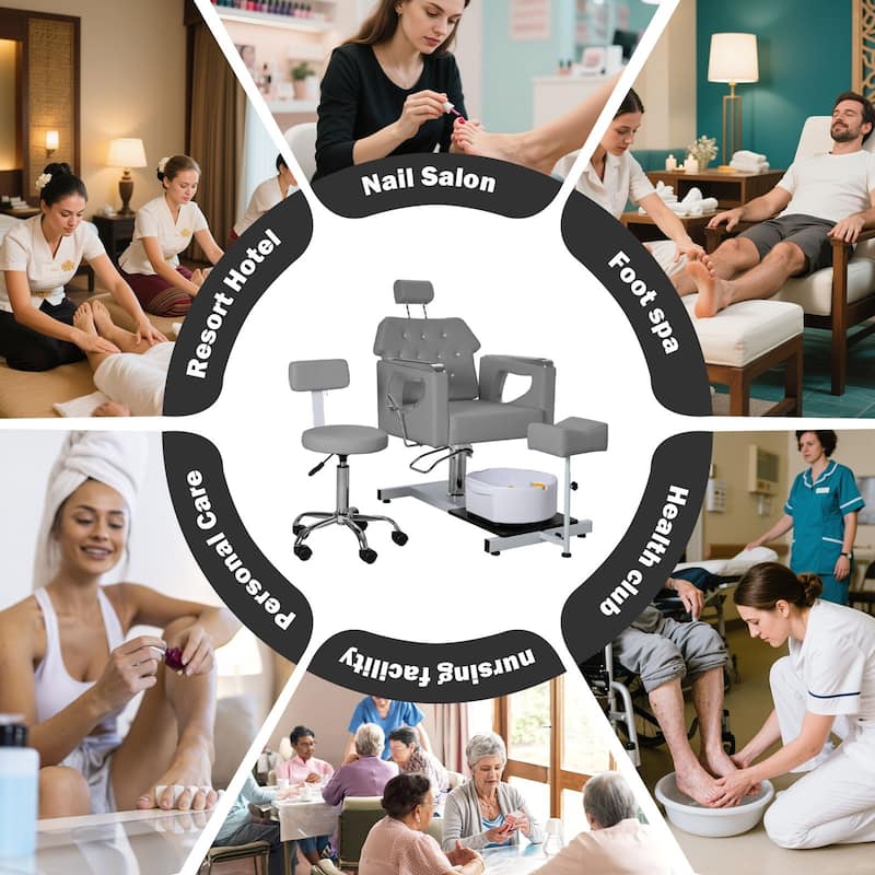 Pedicure Chair with Foot Spa Stool with Adjustable Pedicure Stand