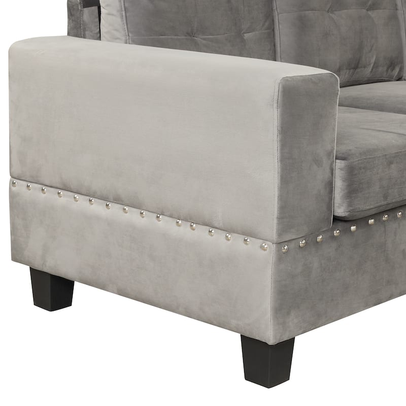 Rivet Design Sectional L-Shape Sofa with Reversible Chaise and Ottoman ...