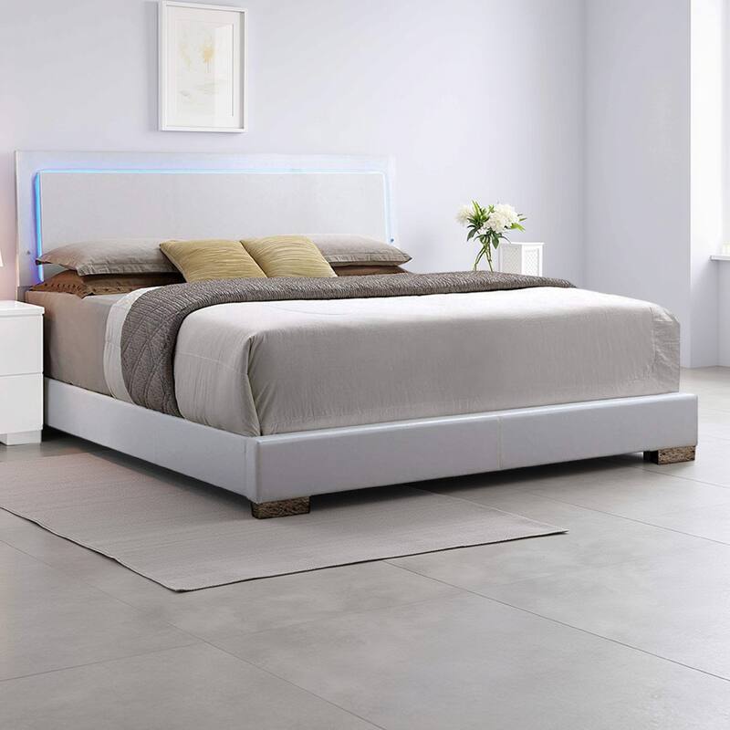Contemporary Style Queen Size Wooden Panel Bed with Headboard, White