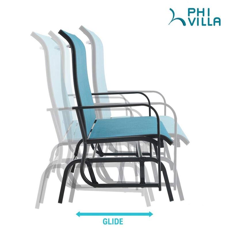 2 Seats Patio Glider Bench with 42" High Backrest Comfortable Sling Fabric & Powder Coated Steel Frame, Peacock Blue