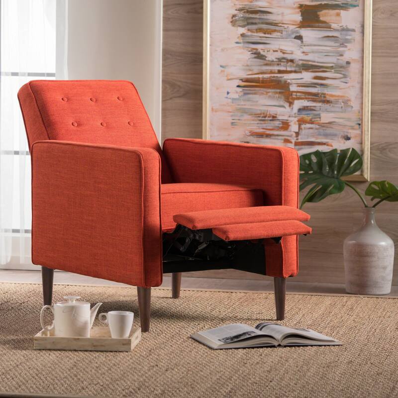 Roomfitters Push-Back Recliner Chair with Button Tufting and Tapered Wood Legs, Lounge Accent Chair for Living Room