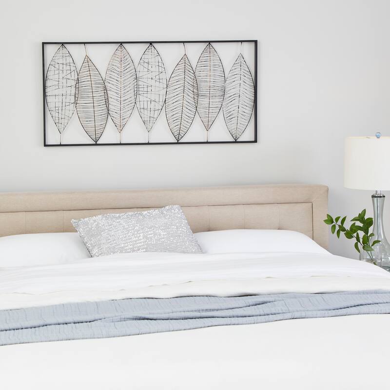 Metal Leaf Wall Decor with Black Frame - Black - Roche River Decor