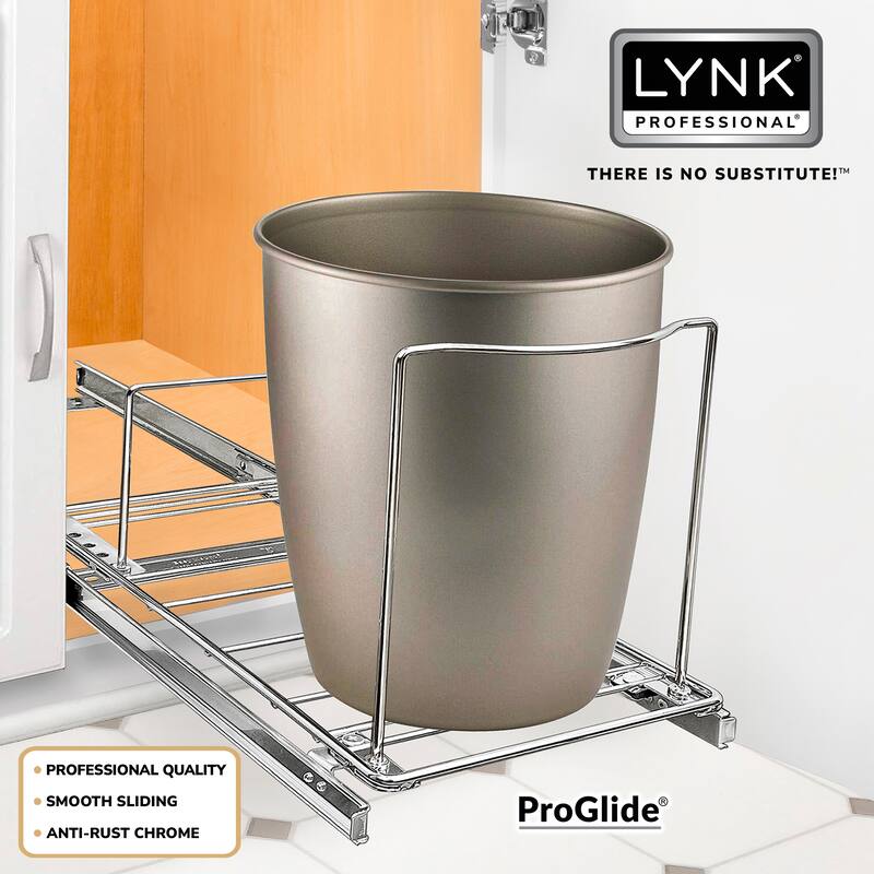 LYNK PROFESSIONAL® Pull Out Trash Can Under Cabinet - Under Sink Trash Can Storage (Trash Can Not Included) - Chrome