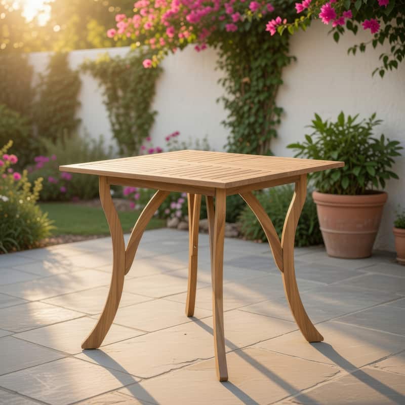 Olen Outdoor Dining Table, Slatted Square 32 Inch, Brown Acacia Wood
