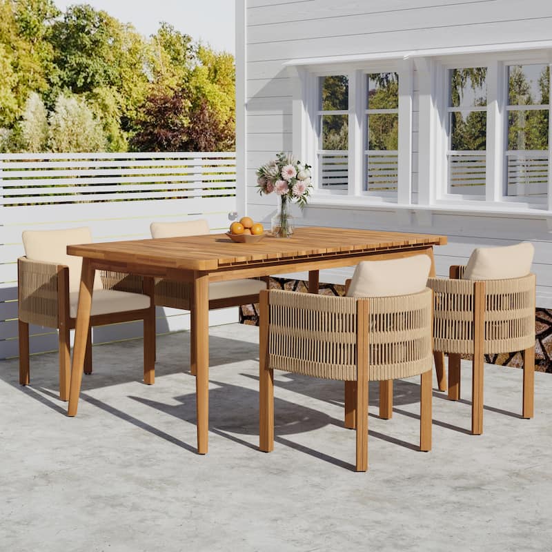 Christopher Knight Home - Alder Acacia Outdoor 5 Piece Dining Set with Removable Cushions and Slatted Tabletop