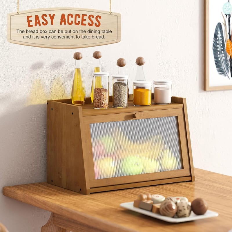 Large bread box for kitchen countertop, rustic-style bread container, bread storage box with window