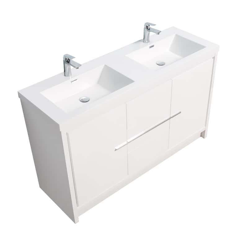 Freestanding Bathroom Vanity Set in HG-White with Integrated Solid Surface Sink