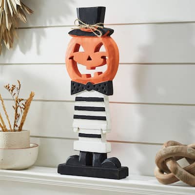 Fancy Wooden Jack-O-Lantern 17.5x7.5x2 - N/A