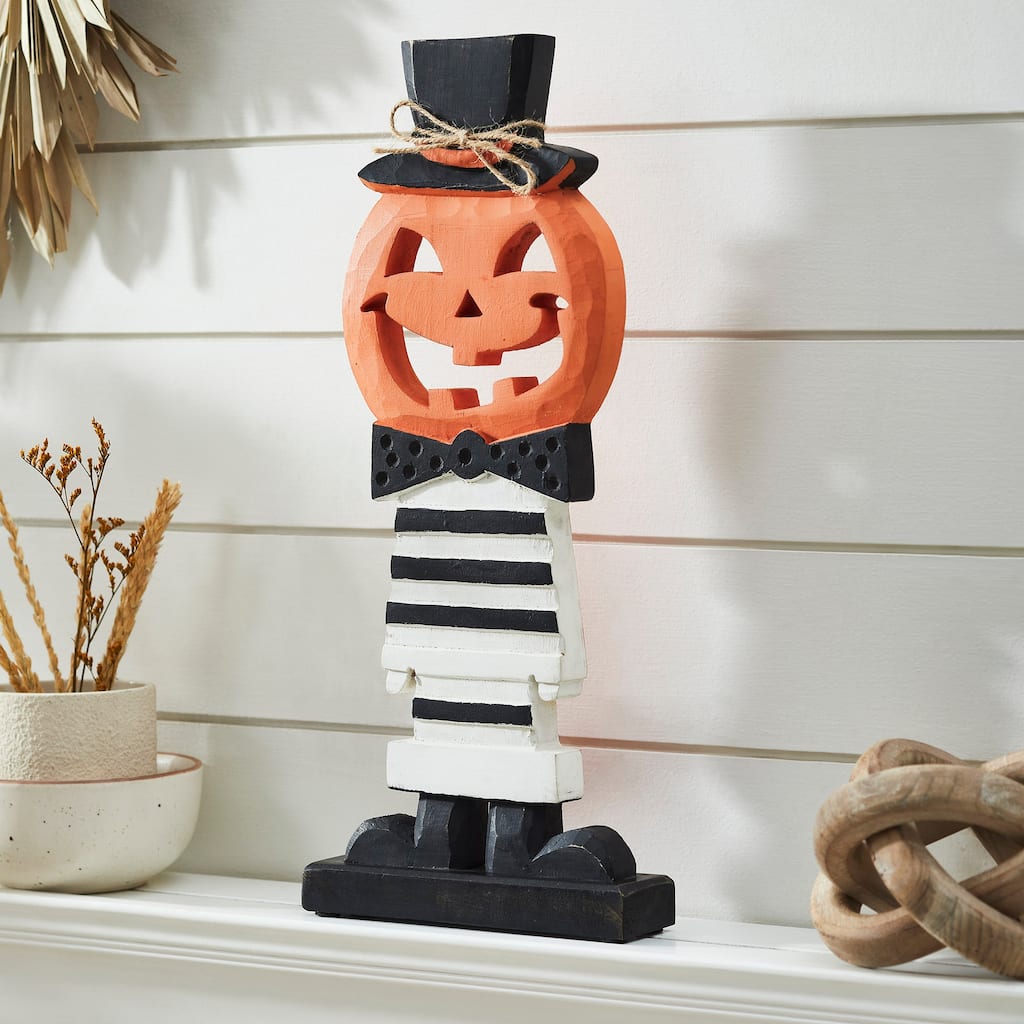 Fancy Wooden Jack-O-Lantern 17.5x7.5x2 - N/A