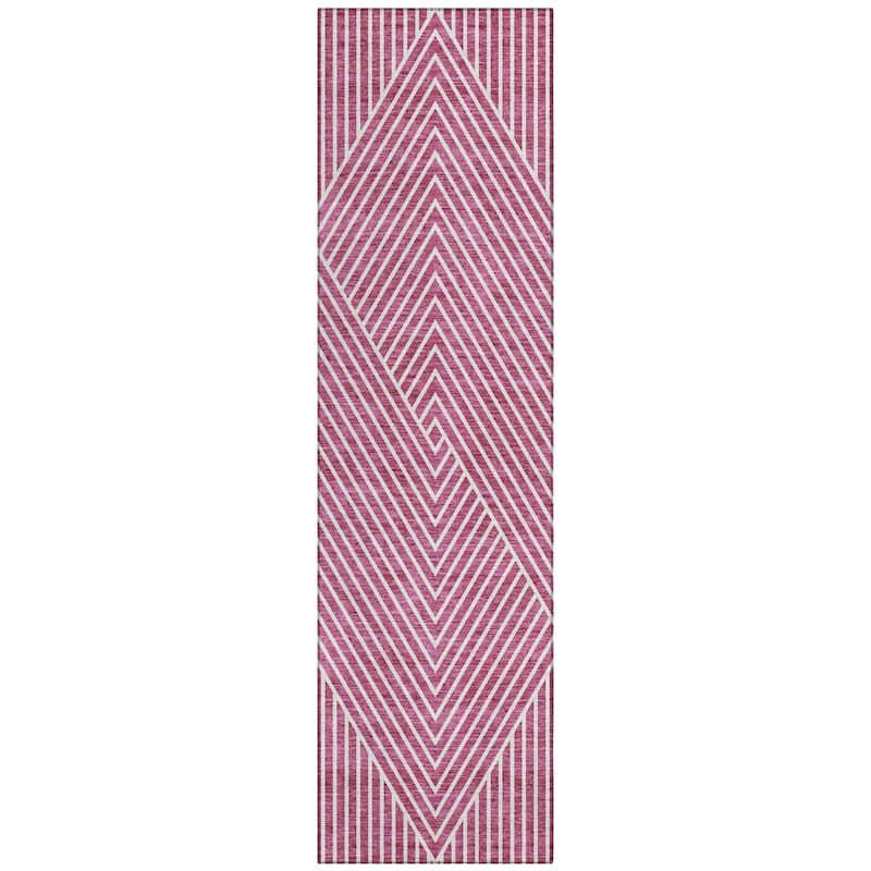 Machine Washable Indoor/ Outdoor Modern Geo Chantille Rug
