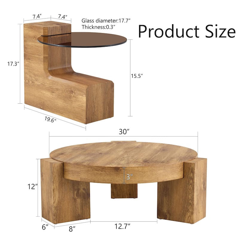 Double-Layer Round Coffee Table, Transparent Glass Top with L-Shaped Legs, Detachable Design Modern Center Table