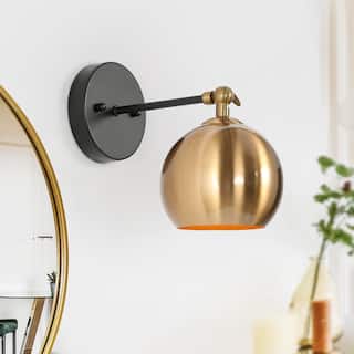 Modern Black Gold 1-Light Metal Globe Wall Sconces Industrial Armed Sconce