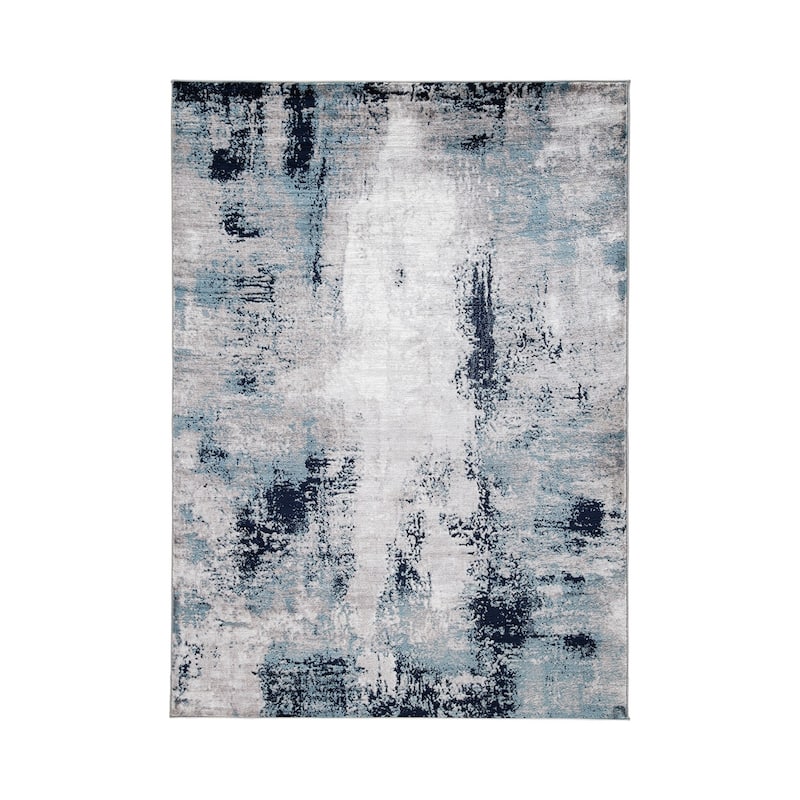 Nel 8 x 10 Large Area Rug, Machine Woven Abstract Design, Blue White - 8 x 10
