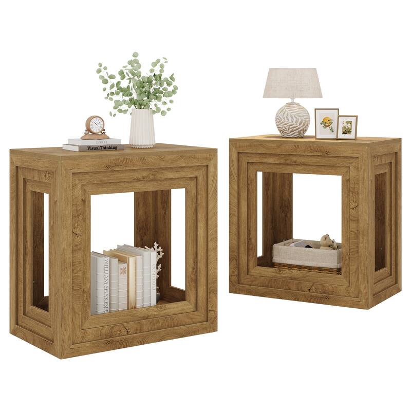 2-Tier Wooden End Table with Shelf Storage, Living Room Bedroom Side Table Accent Nightstand