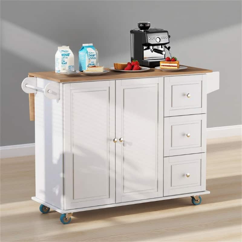 Mobile Kitchen Island Storage Trolley with Drop Cart
