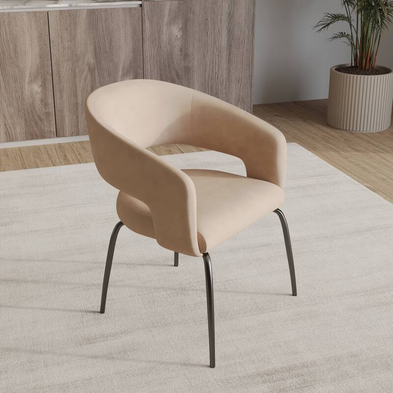 Open Back Dining Chair Upholstered in Leather or Velvet with Iron Legs