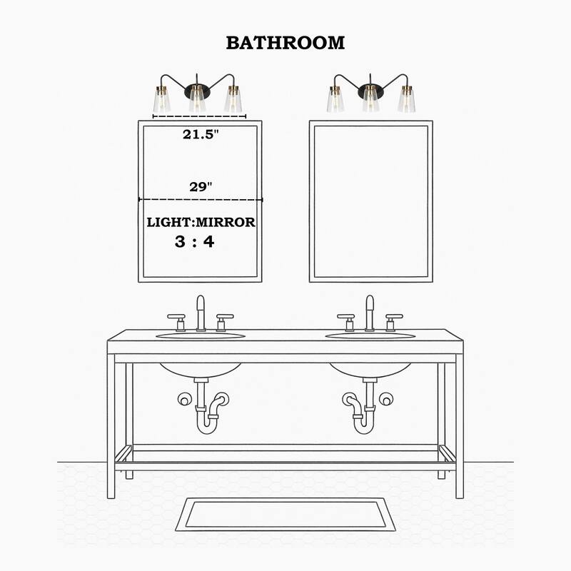 Modern Black Gold Bathroom Vanity Light Wall Sconces with Seeded Glass