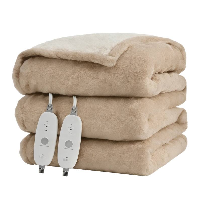Flannel Electric Heated Blanket With Controller - 84*90 - Khaki