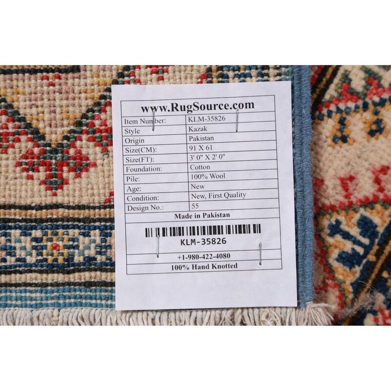 Blue Kazak Oriental Accent Foyer Rug Handmade Traditional Wool Carpet - 2'0"x 3'0"