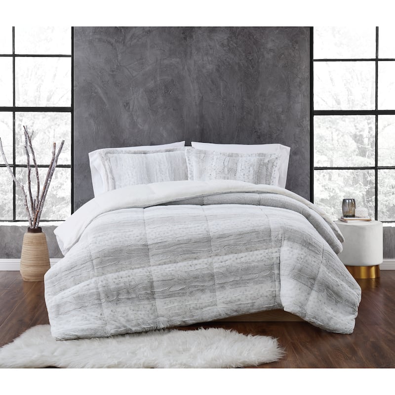 Christian Siriano Snow Leopard 3-piece Comforter Set - Grey - Full - Queen
