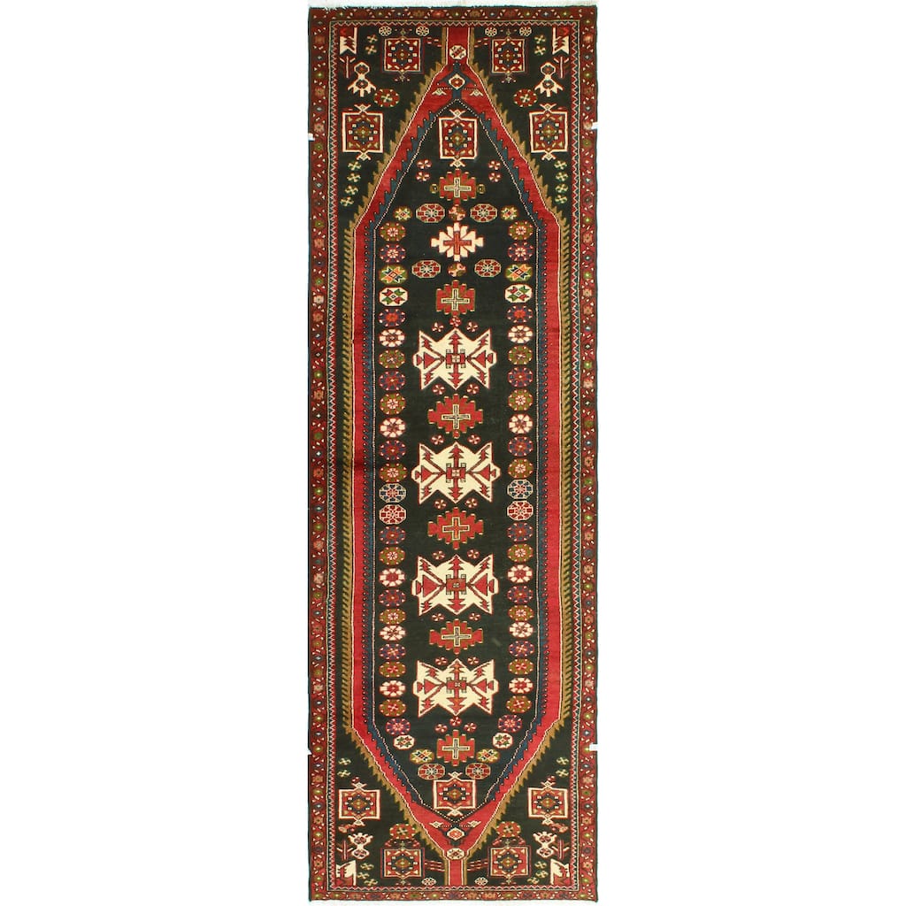 Fine Vintage Distressed Aelfric Charcoal/Red Runner - 3'3" x 10'6"