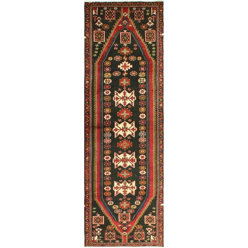 Fine Vintage Distressed Aelfric Charcoal/Red Runner - 3'3" x 10'6"