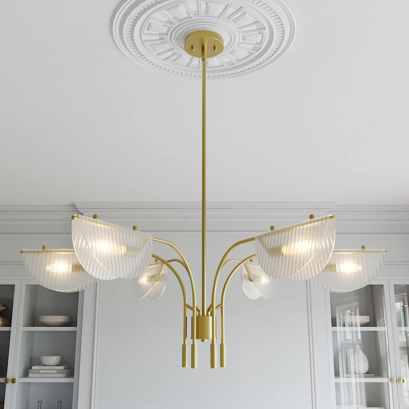 Acroma 6-Light Black Steel & Glass Dimmable Linear Chandelier - (Frosted)/Satin Gold