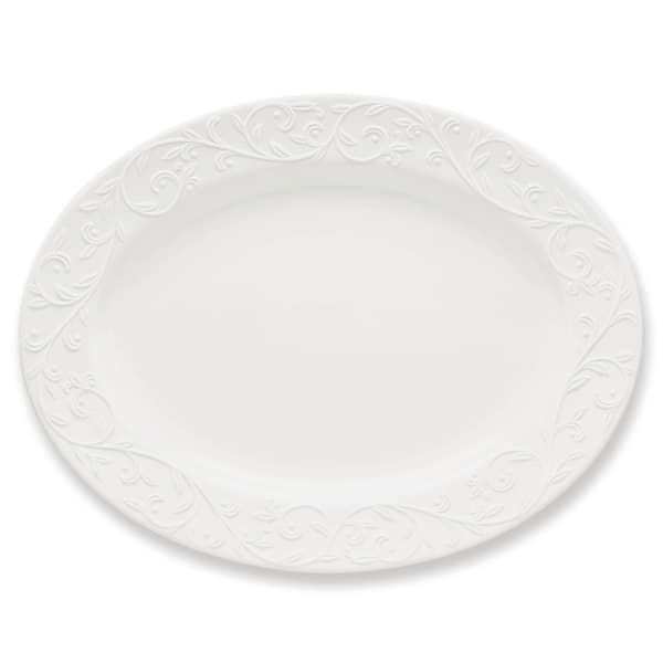 slide 2 of 3, Opal Innocence Carved 16" Oval Serving Platter White