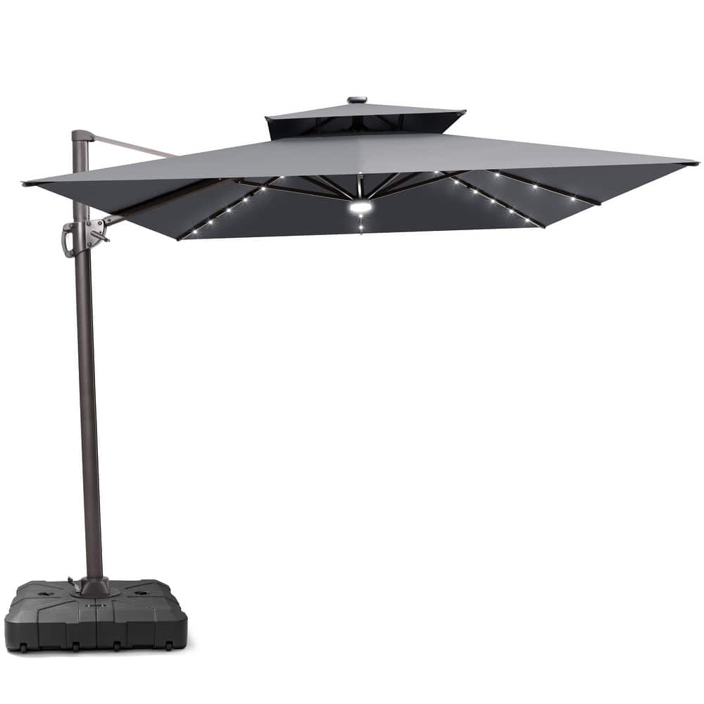 9 FT x 11 FT Outdoor Dual Top Patio Cantilever Umbrella LED Light with Wheel Base