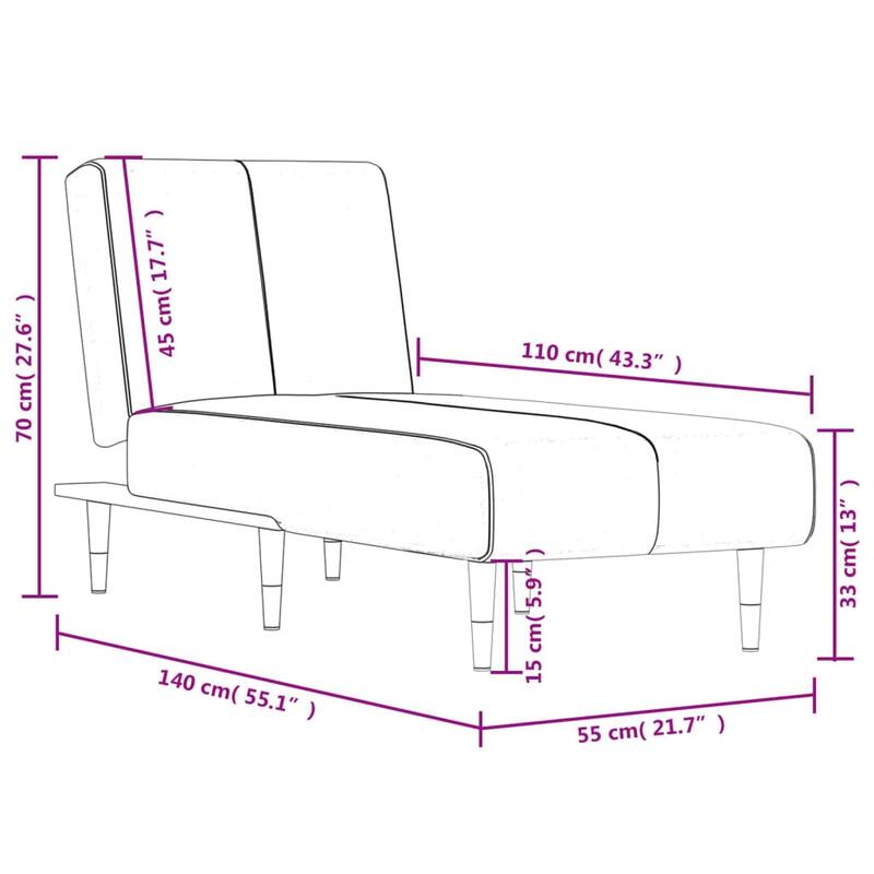 vidaXL Chaise Longue Black Velvet - 21.7" x 55.1" x 27.6"