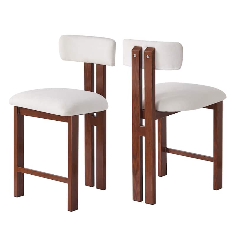 26.5" Stylish Round Stools with Low Back, Kitchen Island Bar Stool Set of 2 with Footrest Comfortable Upholstered Seat