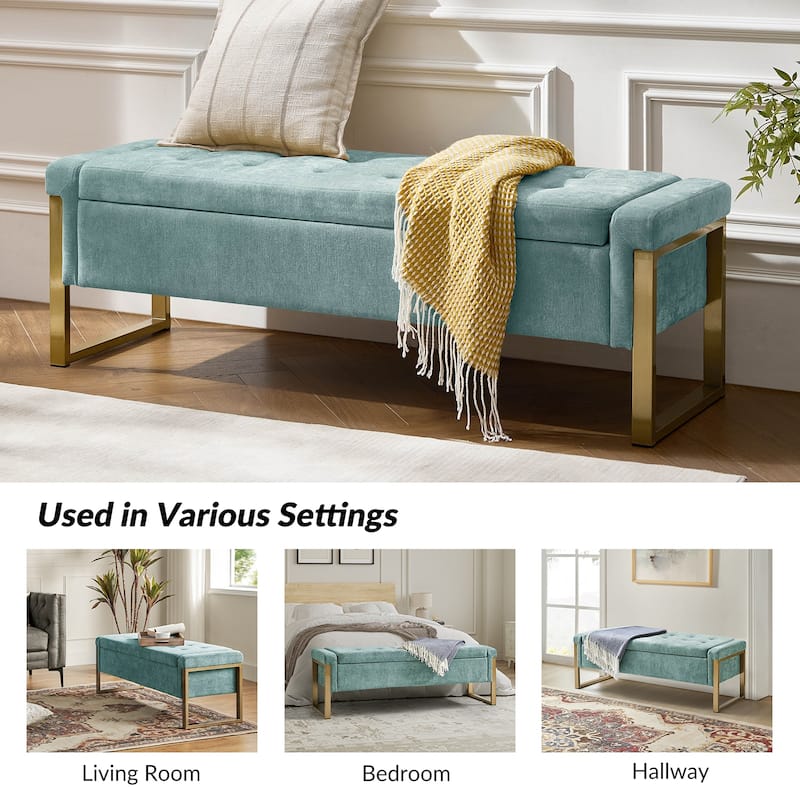 Alina Modern Upholstered Flip Top Storage Bench with Metal Legs by HULALA HOME
