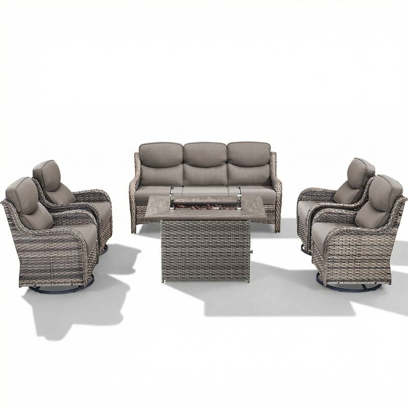 Pocassy Outdoor Fire Pit Sofa Swivel Chairs Conversation Set