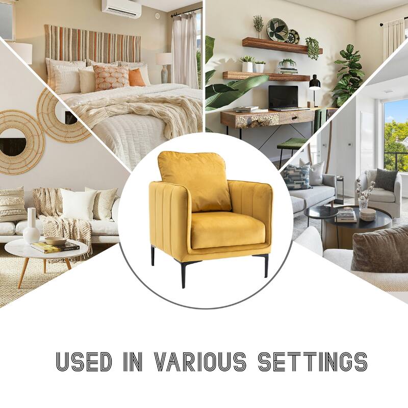Nora Modern Velvet Accent Chair for Bedroom with Metal Legs