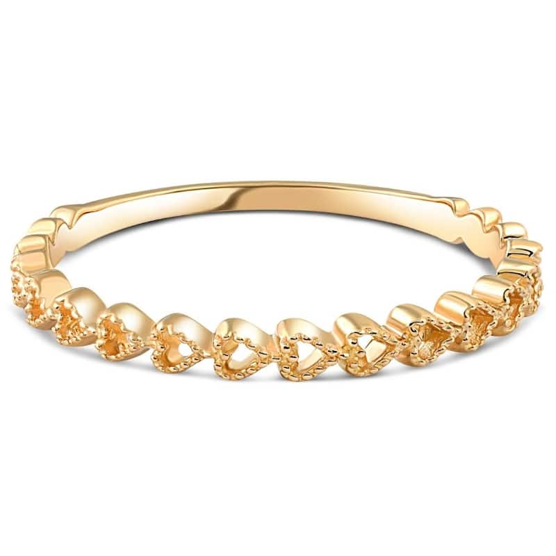 Heart Shape Stackable Women's Ring Wedding Band in White, Rose, or Yellow Gold
