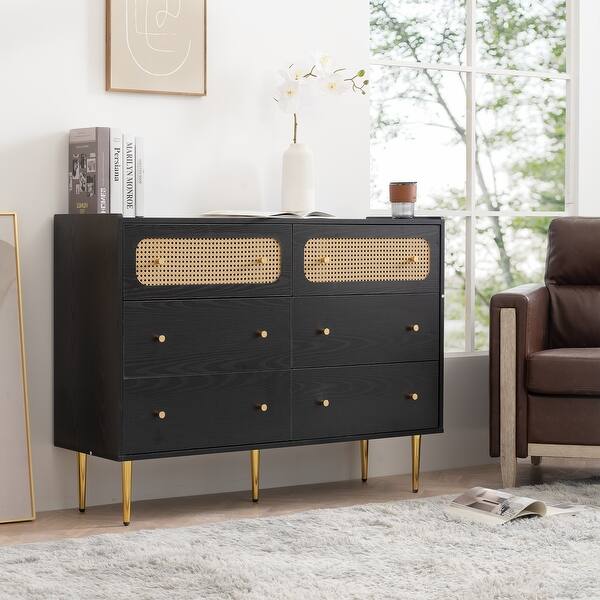 Retro Rattan 6-Drawer Dresser, Child-Friendly Design, Stable Construction - Bed Bath & Beyond - 38295738 Retro Rattan 6-Drawer Dresser, Child-Friendly Design, Stable Construction - Bed Bath & Beyond - 38295738
