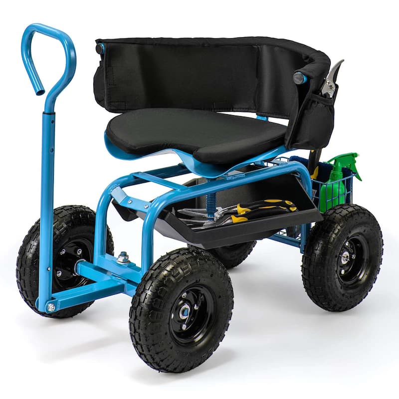 Heavy Duty Wheelbarrow Utility Cart Swivel Seat Garden Wagon Scooter - Blue