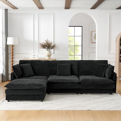 110.2" L-Shaped Sectional Sofa with Ottoman (Towel Fabric)